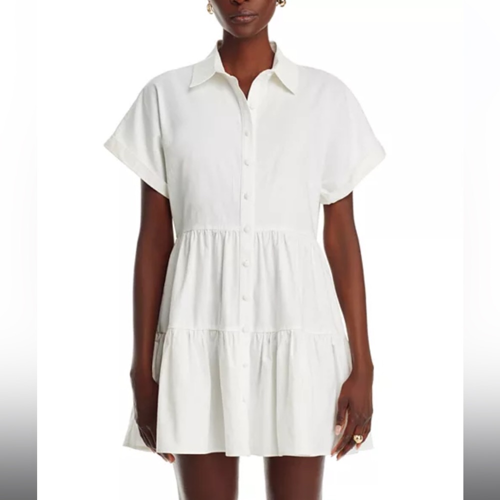 Aqua White Tiered Button-Front Shirt Dress